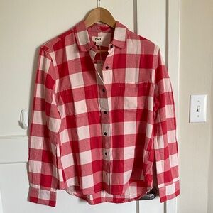 NWT Pact Women's Holiday Gingham Mila Flannel Shirt in Red Check